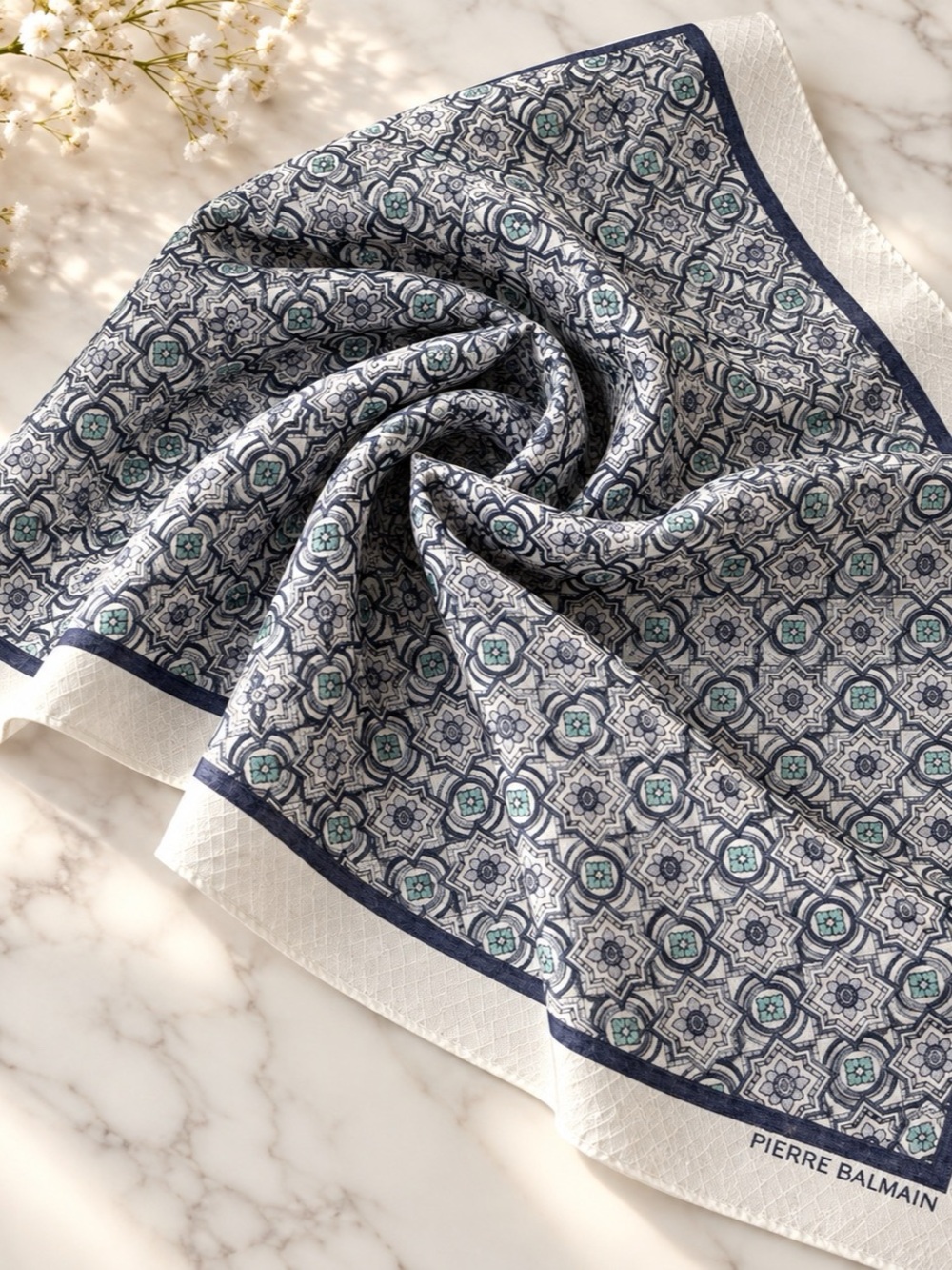 Vintage Pierre Balmain Cotton Geometric Scarf 19”